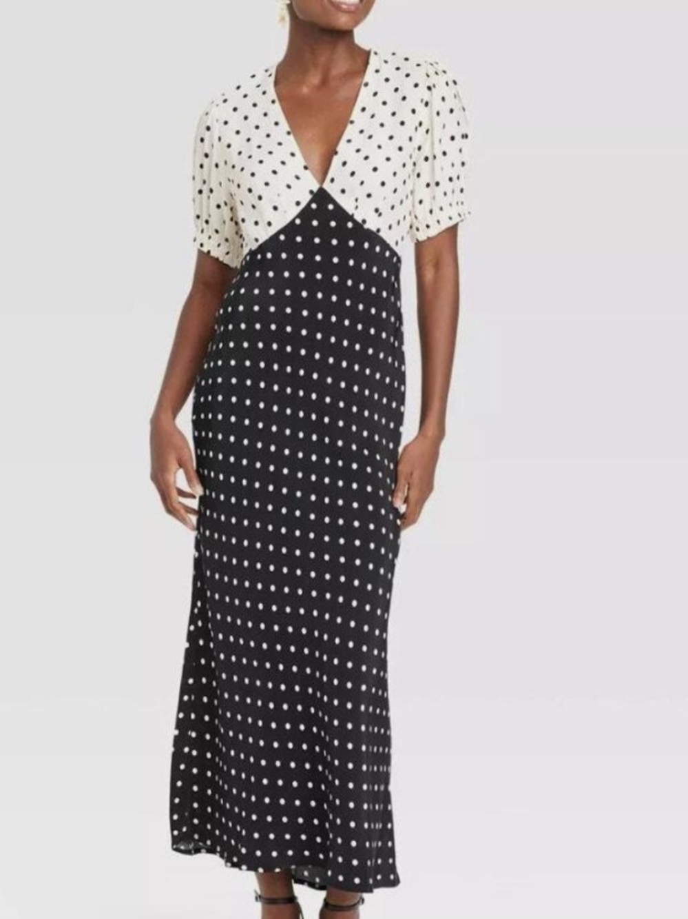 a new day Black & White Polka Dot Two-Tone Maxi Dress